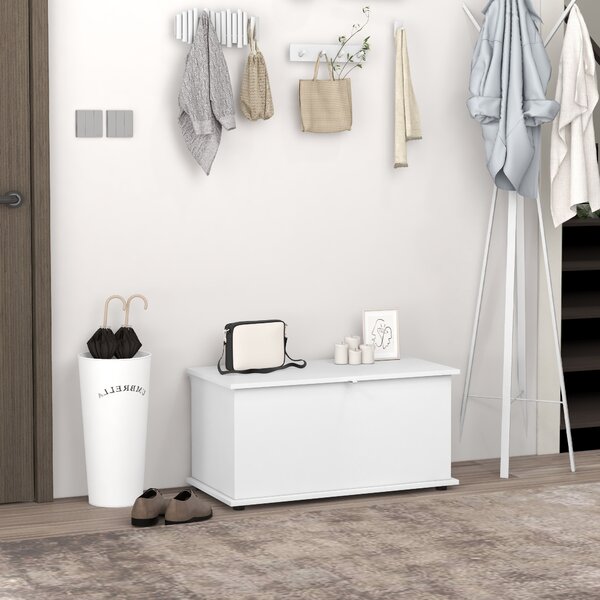 HOMCOM Panca Contenitore Multiuso in Legno per Camera e Ingresso, 80x40x40 cm, Bianco