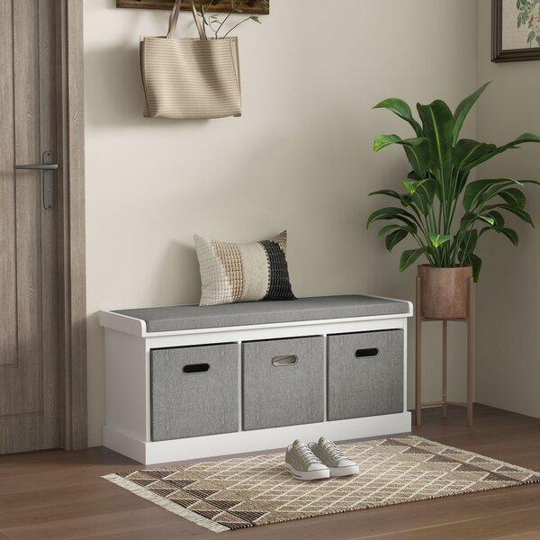 HOMCOM Panca Scarpiera con 3 Cassetti e Seduta in Tessuto per 3 Paia di Scarpe, Mobile da ingresso in Legno 105x35x47 cm, Bianco|Aosom Italy