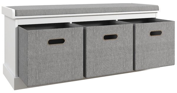 HOMCOM Panca Scarpiera con 3 Cassetti e Seduta in Tessuto per 3 Paia di Scarpe, Mobile da ingresso in Legno 105x35x47 cm, Bianco|Aosom Italy