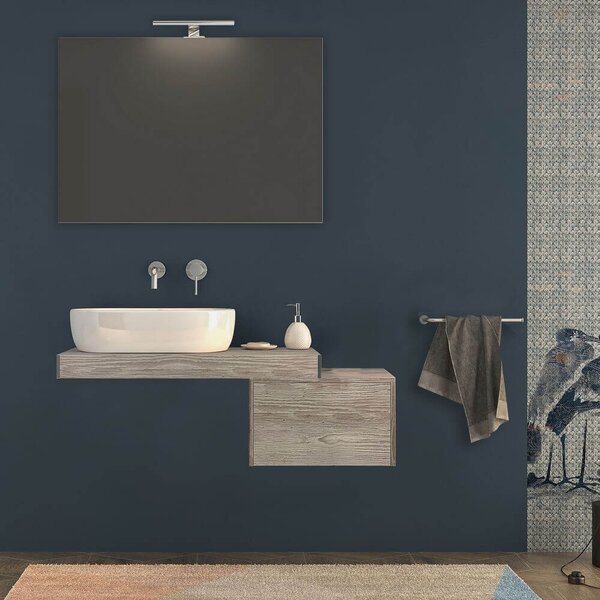 Mensolone bagno 90 cm Rovere sbiancato con cassettone da 50 cm