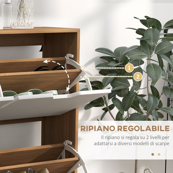 HOMCOM Mobile Scarpiera in Truciolato e Pino con 4 Cassetti e 2 Ripiani Regolabili per ogni Cassetto, 95x26x95 cm|Aosom