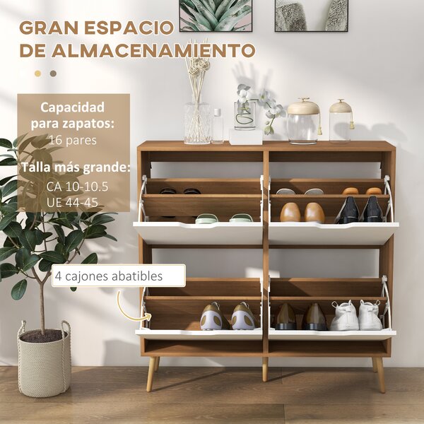 HOMCOM Mobile Scarpiera in Truciolato e Pino con 4 Cassetti e 2 Ripiani Regolabili per ogni Cassetto, 95x26x95 cm|Aosom