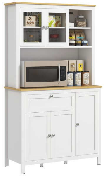HOMCOM Dispensa Cucina con Cassetti, Ripiani Aperti e Scaffali Regolabili in Legno, 100x40x180 cm, Bianco