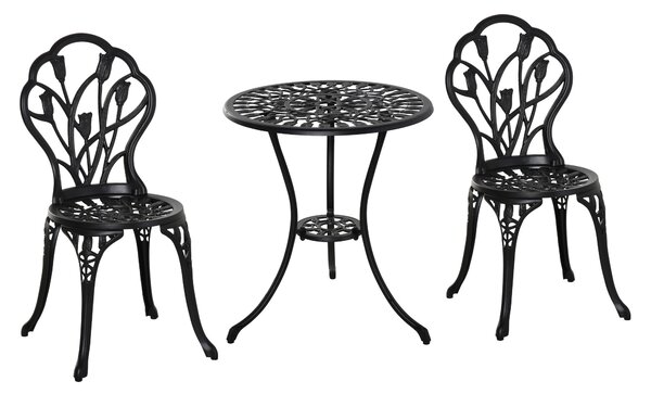 Outsunny Set da Giardino 3 Pezzi in Alluminio con 2 Sedie 42.5x47.5x89 cm e Tavolino Rotondo Ø60x67 cm, Nero|Aosom