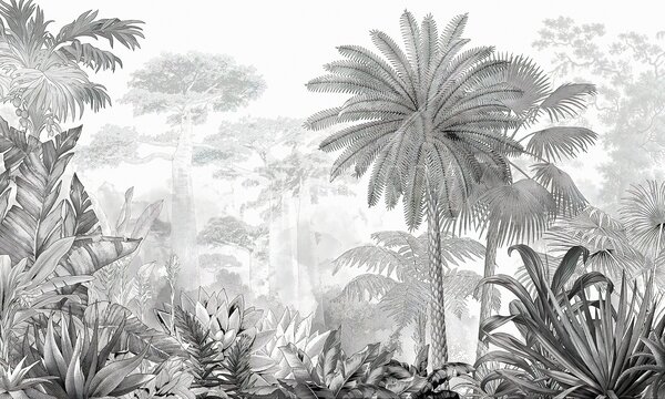 Carta da parati Tropici. Disegno a inchiostro, Carta da parati Foresta, Carta da parati Giungla, u59041 : Uwalls.it