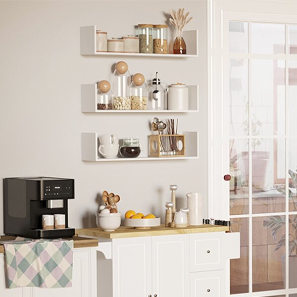 HOMCOM Set 3 Mensole da Parete Portaoggetti in Legno, 80x18x18 cm, Bianco