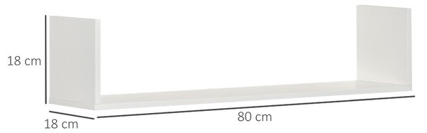 HOMCOM Set 3 Mensole da Parete Portaoggetti in Legno, 80x18x18 cm, Bianco