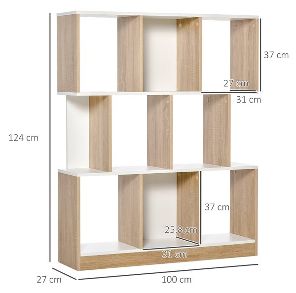 HOMCOM Libreria Moderna con 8 Scomparti in Legno, Bianca e Rovere, 100 x 30 x 124 cm