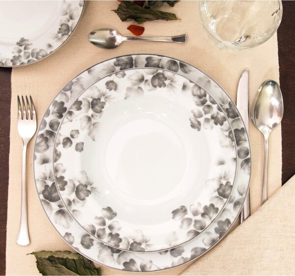 Set di 6 piattini da dessert in porcellana bianco e grigio chiaro ø 19 cm Foliage gray - Villa Altachiara