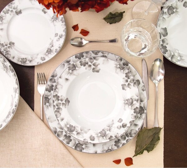 Set di 6 piattini da dessert in porcellana bianco e grigio chiaro ø 19 cm Foliage gray - Villa Altachiara