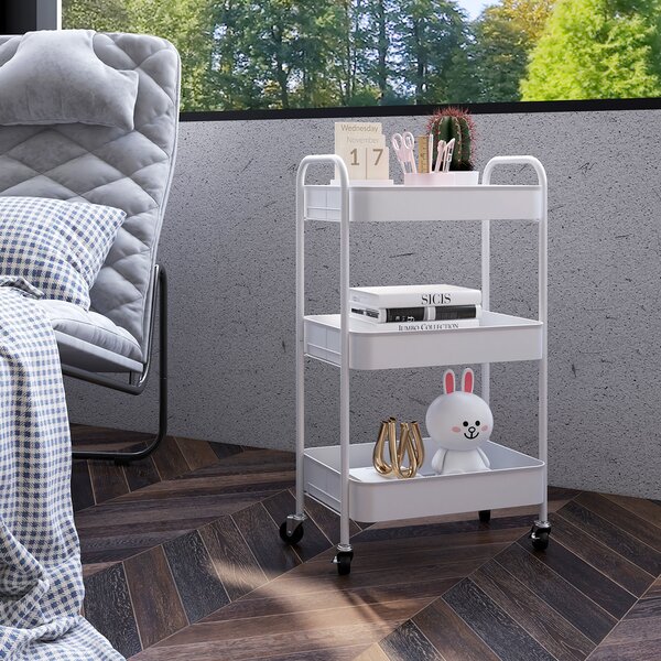 HOMCOM Carrello da Cucina a 3 Livelli con Maniglie e 4 Rotelle, in Acciaio, 45x30.6x79 cm, Bianco|Aosom