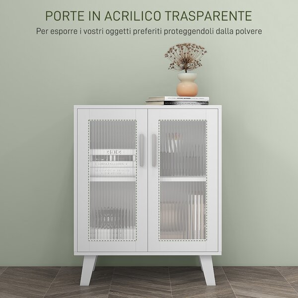 HOMCOM Credenza Moderna Multiuso con 2 Ante Trasparenti e 2 Ripiani, 61x35x75cm, Bianco|Aosom
