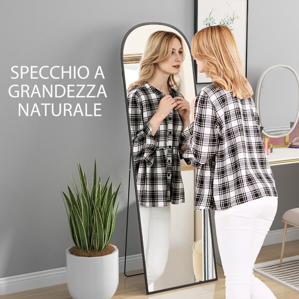 HOMCOM Specchio da Terra e Parete Moderno in Lega di Alluminio con Supporto Pieghevole, 50x161.5cm, Nero|Aosom