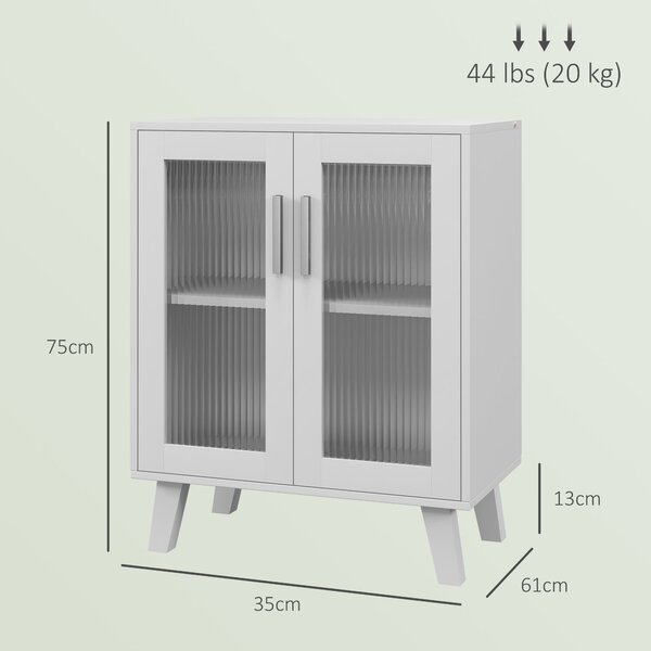 HOMCOM Credenza Moderna Multiuso con 2 Ante Trasparenti e 2 Ripiani, 61x35x75cm, Bianco|Aosom