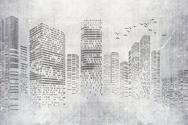 Carta da parati Uccelli sulla città, minimalismo, Carta da parati Città, u34725 : Uwalls.it