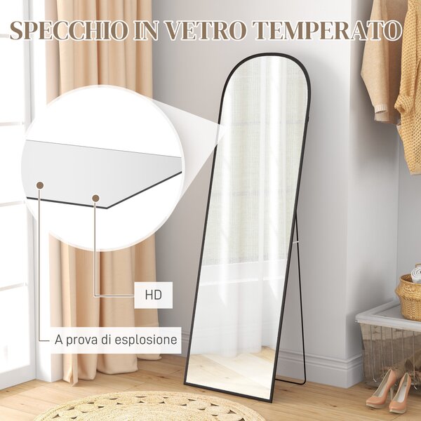 HOMCOM Specchio da Terra e Parete Moderno in Lega di Alluminio con Supporto Pieghevole, 50x161.5cm, Nero|Aosom