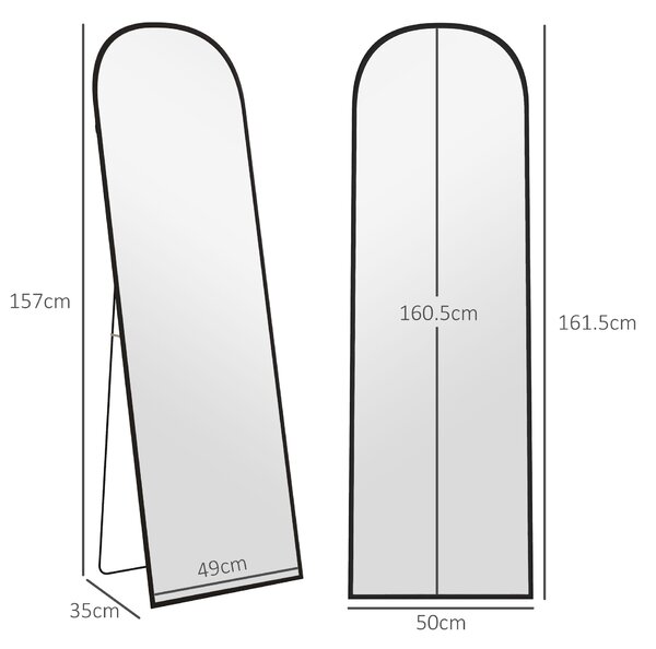 HOMCOM Specchio da Terra e Parete Moderno in Lega di Alluminio con Supporto Pieghevole, 50x161.5cm, Nero|Aosom