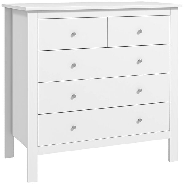 HOMCOM Cassettiera 5 Cassetti con guide in metallo e sistema antiribaltamento per Camera e Soggiorno in Legno Bianco, 79x39.5x80.5 cm| Aosom Italy