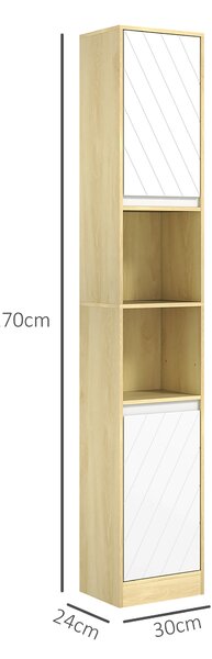 HOMCOM Mobile Colonna Bagno Salvaspazio in Legno con 2 Armadietti e Ripiani, 30x24x170 cm, Rovere e Bianco