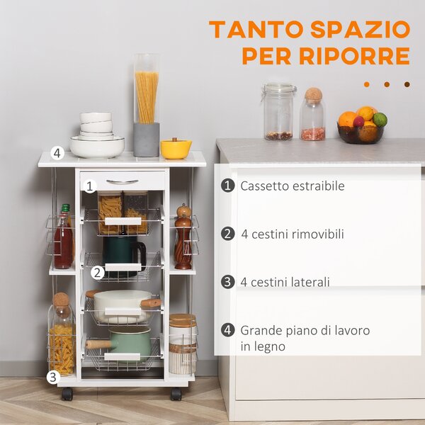 Carrello Portaoggetti Da Cucina A 4 Ripiani, 4 Ruote Girevoli A 360 Ripiano Da Cucina Multiuso Con Maniglia Laterale Per Cucina Bagno Soggiorno Sta 94606261
