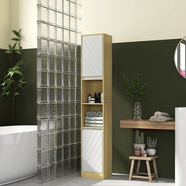 HOMCOM Mobile Colonna Bagno Salvaspazio in Legno con 2 Armadietti e Ripiani, 30x24x170 cm, Rovere e Bianco