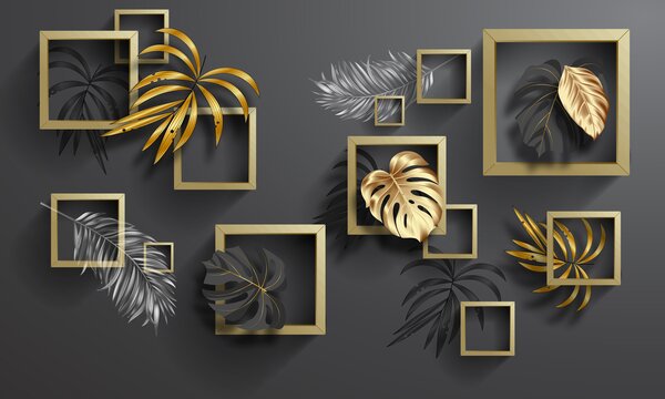 Carta da parati Foglie in cornice, Carta da parati 3D, u77858 : Uwalls.it