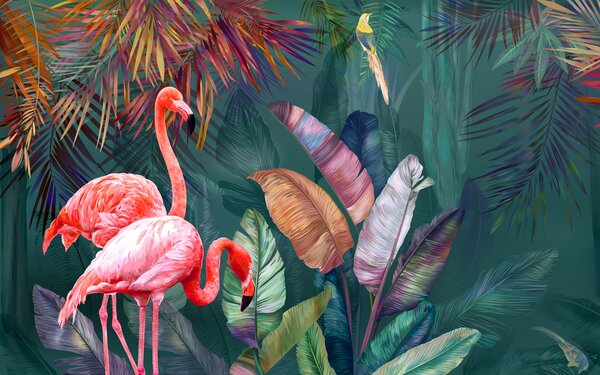 Carta da parati Fenicotteri nei tropici colorati, Carta da parati Animali, u80403 : Uwalls.it