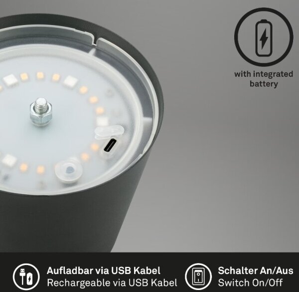 Briloner 7507015 - Lampada da scrivania ricaricabile LED RGBW dimmerabile, 2,5W/5V, IP44, antracite