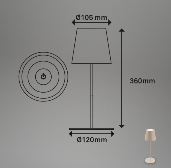 Briloner 7508011 - Lampada da tavolo LED ricaricabile dimmerabile LED/2,5W/5V IP44 beige