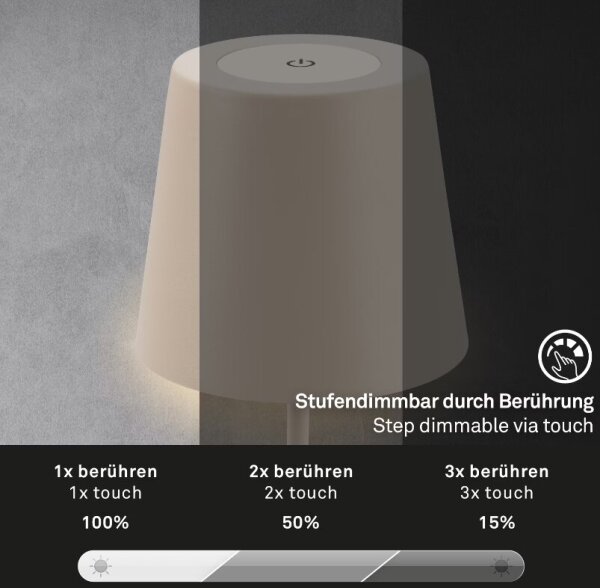Briloner 7508011 - Lampada da tavolo LED ricaricabile dimmerabile LED/2,5W/5V IP44 beige