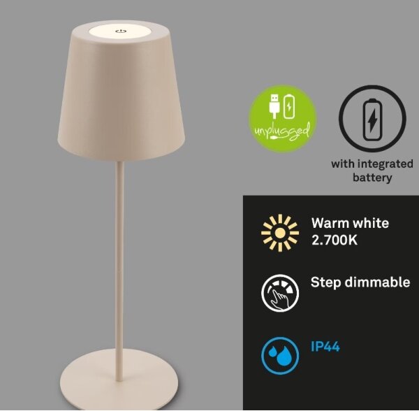 Briloner 7508011 - Lampada da tavolo LED ricaricabile dimmerabile LED/2,5W/5V IP44 beige