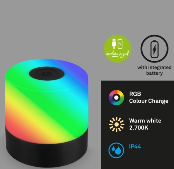 Briloner 7462015 - Lampada da tavolo LED RGB ricaricabile 1,5W 5V IP44 nera