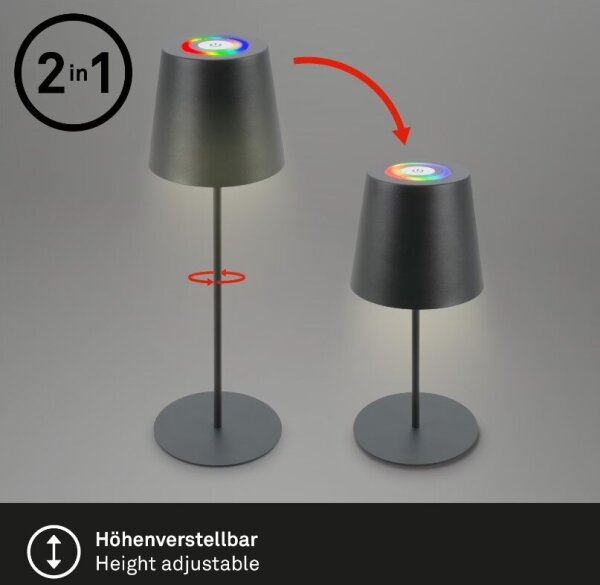 Briloner 7507015 - Lampada da scrivania ricaricabile LED RGBW dimmerabile, 2,5W/5V, IP44, antracite