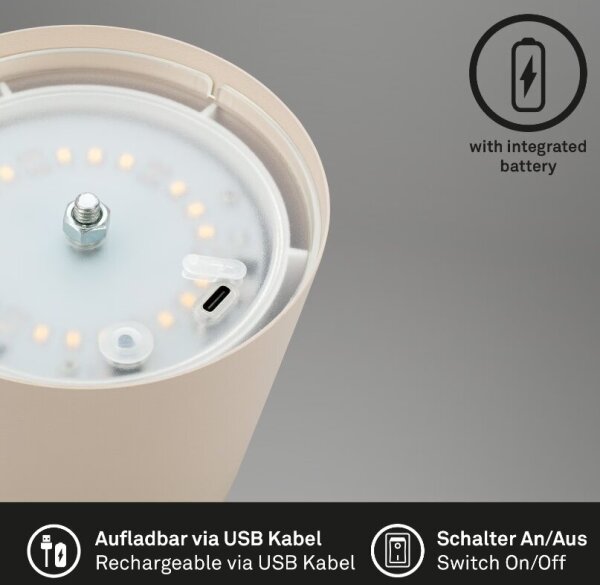 Briloner 7508011 - Lampada da tavolo LED ricaricabile dimmerabile LED/2,5W/5V IP44 beige