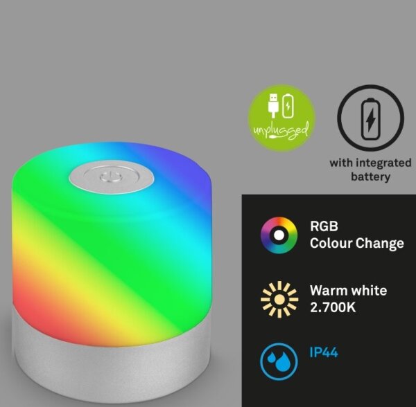 Briloner 7462014 - Lampada da tavolo ricaricabile LED RGB LED/1,5W/5V IP44 cromo