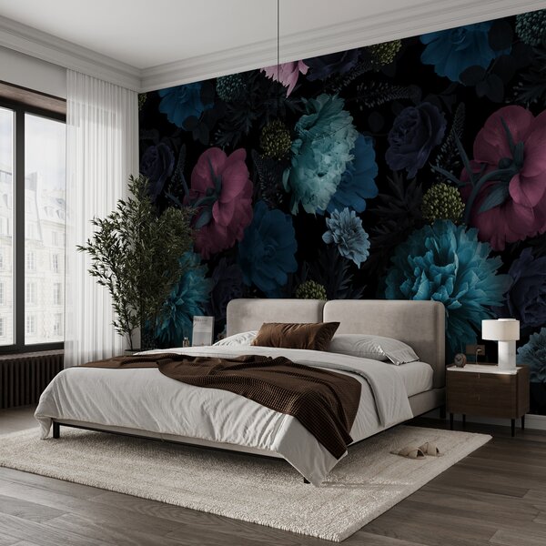 Carta da parati Piones su uno sfondo scuro, Carta da parati Floreale, Carta da parati Fiori grandi, u72221 : Uwalls.it