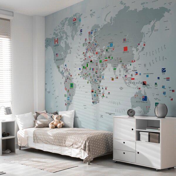 Carta da parati Mappa del mondo con bandiere, Carta da parati per Bambini, Carta da parati per Ragazzo, u72599 : Uwalls.it