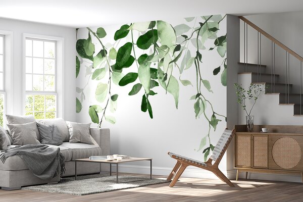 Carta da parati Foglie e rami ad acquerello, Carta da parati Natura, Carta da parati Foglie, u72397 : Uwalls.it