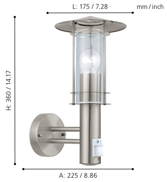 EGLO 30185 - Lampada da muro con sensore esterno LISIO 1xE27/60W/230V IP44