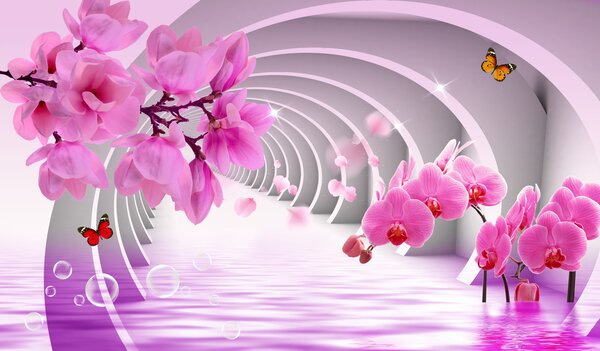 Carta da parati Fiore, acqua e petalo, Carta da parati 3D, Carta da parati Fiori 3D, u70606 : Uwalls.it