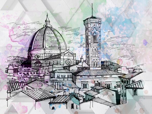 Carta da parati Italia Firenze, Carta da parati Acquerello, u73448 : Uwalls.it
