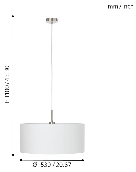 Eglo 31575 - Lampadario a sospensione con filo PASTERI 1xE27/60W/230V