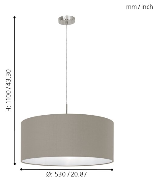Eglo 31576 - Lampadario a sospensione con filo PASTERI 1xE27/60W/230V