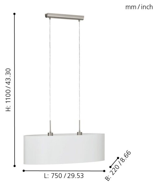 Eglo 31579 - Lampadario a sospensione con filo PASTERI 2xE27/60W/230V