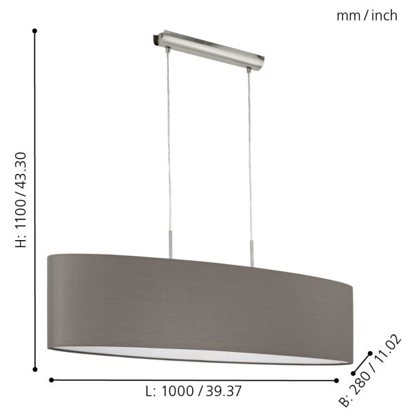Eglo 31587 - Lampadario a sospensione con filo PASTERI 2xE27/60W/230V