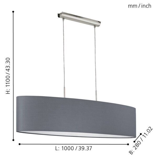 Eglo 31586 - Lampadario a sospensione con filo PASTERI 2xE27/60W/230V