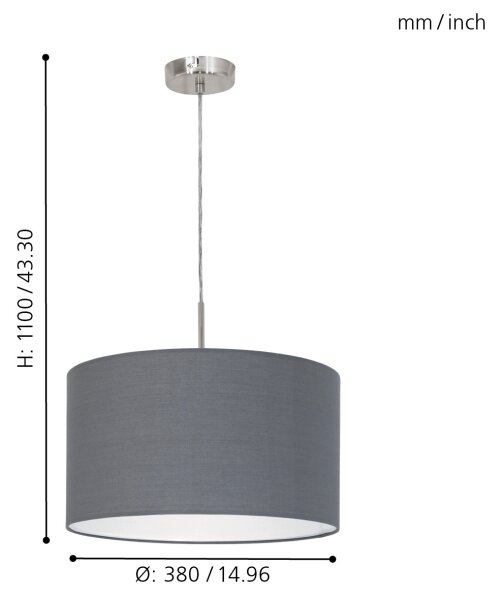 Eglo 31573 - Lampadario a sospensione con filo PASTERI 1xE27/60W/230V