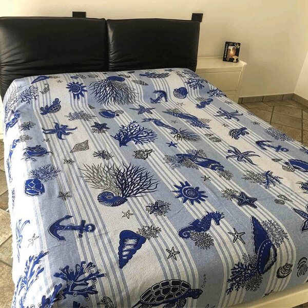 Granfoulard copriletto in puro cotone fantasia marina 210x240 cm