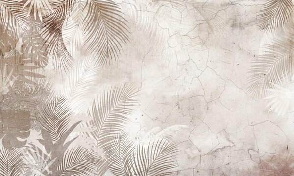 Carta da parati Foglie 3D glamour in stile grunge, Carta da parati Foresta, Carta da parati Tropici della Foresta, u73583 : Uwalls.it