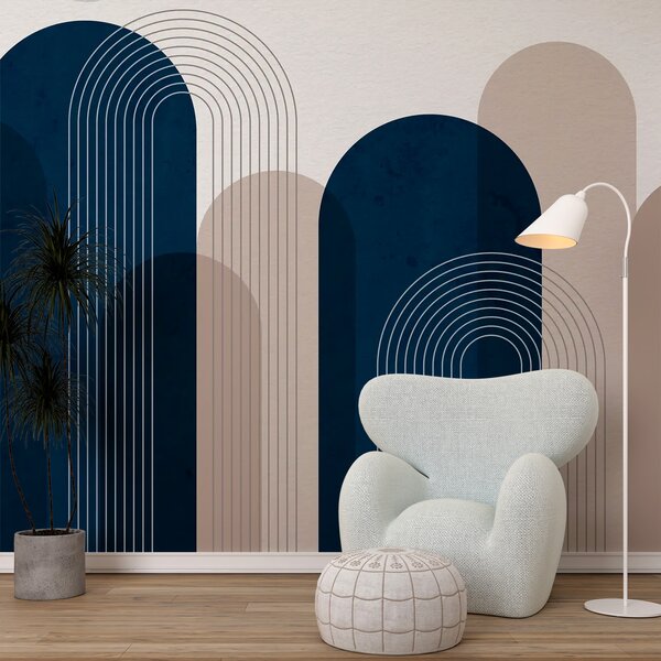 Carta da parati Archi astratti blu e beige, Carta da parati lastrazione, u73098 : Uwalls.it